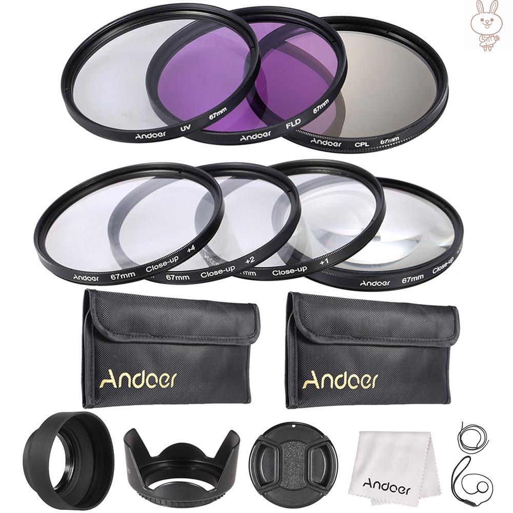 OL Andoer 67mm UV + CPL + FLD + Close-up(+1+2+4+10) Lens Filter Kit with Carry Pouch + Lens Cap + Lens Cap Holder + Tulip & Rubber Lens Hoods + Lens Cleaning Cloth