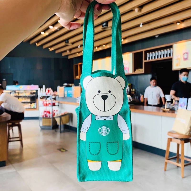 Túi quai vải đựng xách bình li nước gấu starbuck