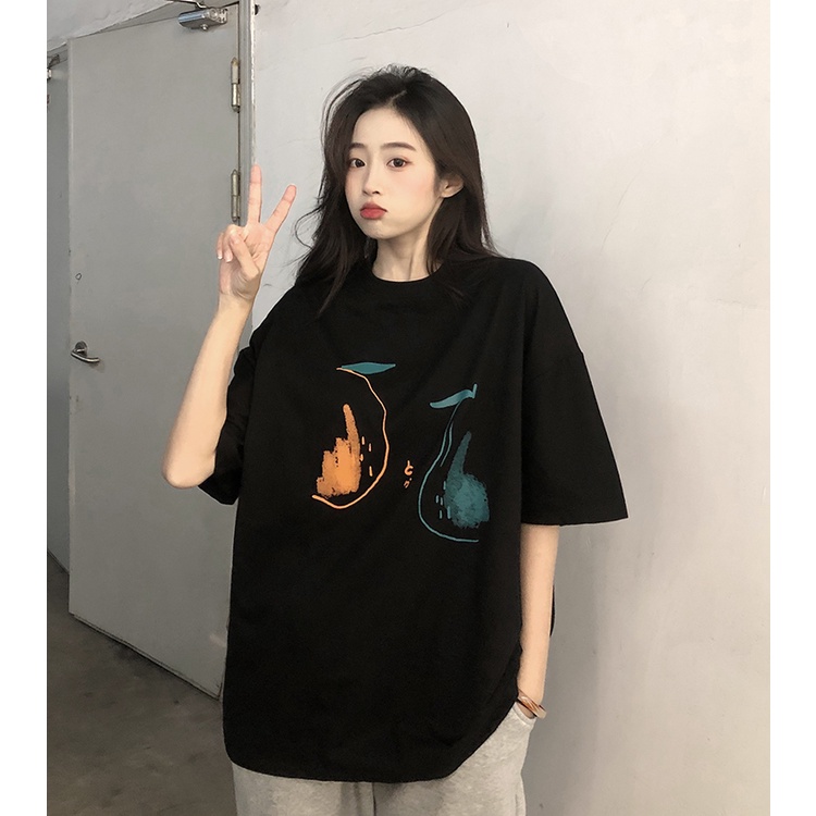 Áo Thun Ngắn Tay Dáng Rộng In Họa Tiết Thời Trang Mùa Hè Hàn Quốc Dành Cho Nữ