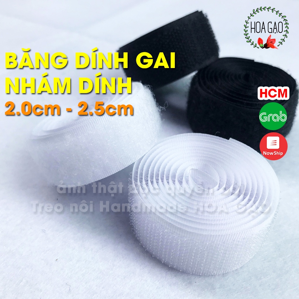 Băng dính gai velcro gai nhám, gai dính xé nhám HOA GẠO GXG0T 1m không keo trắng đen 2.0cm 2.5cm phụ kiện may mặc