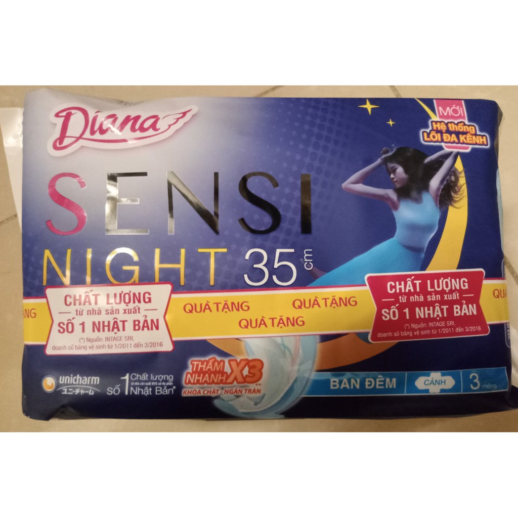 Combo 03 gói Băng vệ sinh ban đêm Diana Sensi Night 35cm (1 gói 3 miếng)
