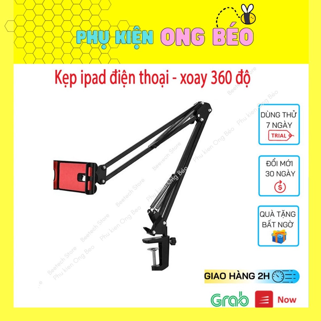 Giá đỡ máy tính bảng, điện thoại, ipad, kẹp đầu giường, cạnh bàn xoay 360 độ điều chỉnh mọi góc độ Beetech