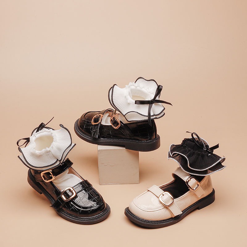 Giày búp bê bé gái - Giày lười chất da PU siêu mềm nhẹ phối 2 quai dán cực xinh đế chống trơn phong cách Hàn Quốc FL17