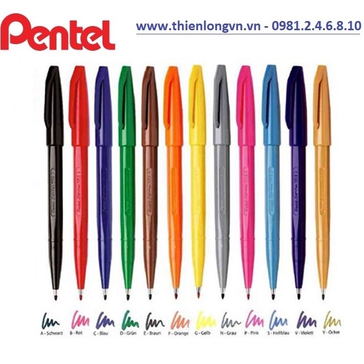 Bộ 12 cây bút lông viết thư pháp hiện đại Brush Pentel SES15 - Calligraphy Fude Touch Sign