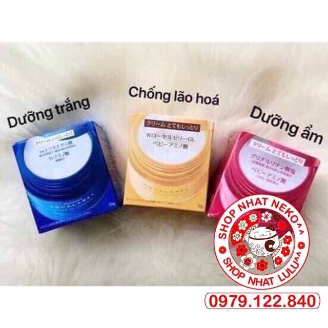 Kem dưỡng trắng da chống lão hóa, dưỡng ẩm da AquaLabel 50g màu đỏ xanh vàng Nhật bản