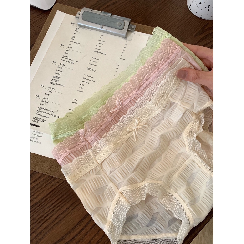 Quần Lót Nữ DORIS BRA, Quần Su Vải Nhún Bèo Cạp Viền Ren Nơ Nhỏ Siêu Xinh Q1098