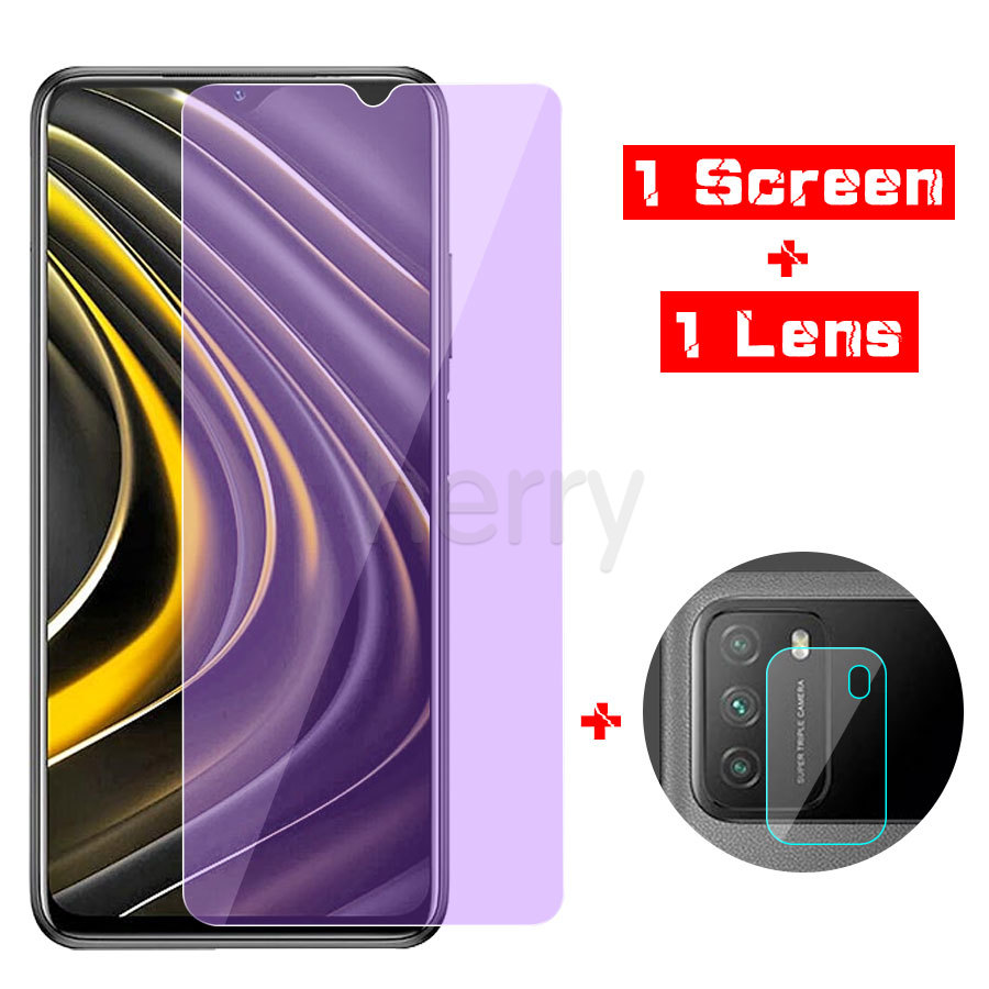 2 trong1 Chống Tia Sáng XanhMặt trước và Bảo Vệ Camera Kính Cường lực Bảo Vệ Màn Hình cho Xiaomi Redmi Note 10 10s 9 9s 8 7 Pro 9a 9c K40 K30 K20 Mi 10t 9t F1 Poco F2 M3 F3 X3 bảo vệ mắt Miếng dán màn hình
