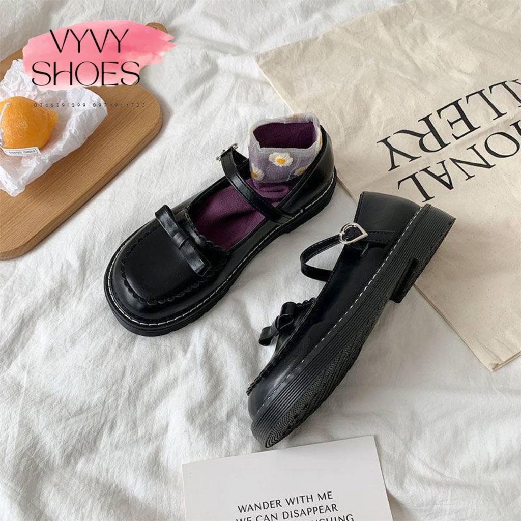 Giày búp bê Lolita 2dây cài ôm chân cao cấp - giày nữ đế bằng da mềm thời trang VYVYSHOES19-X1
