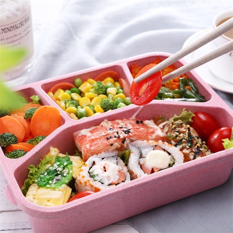 Hộp đựng cơm bento nhựa lúa mạch 4 ngăn