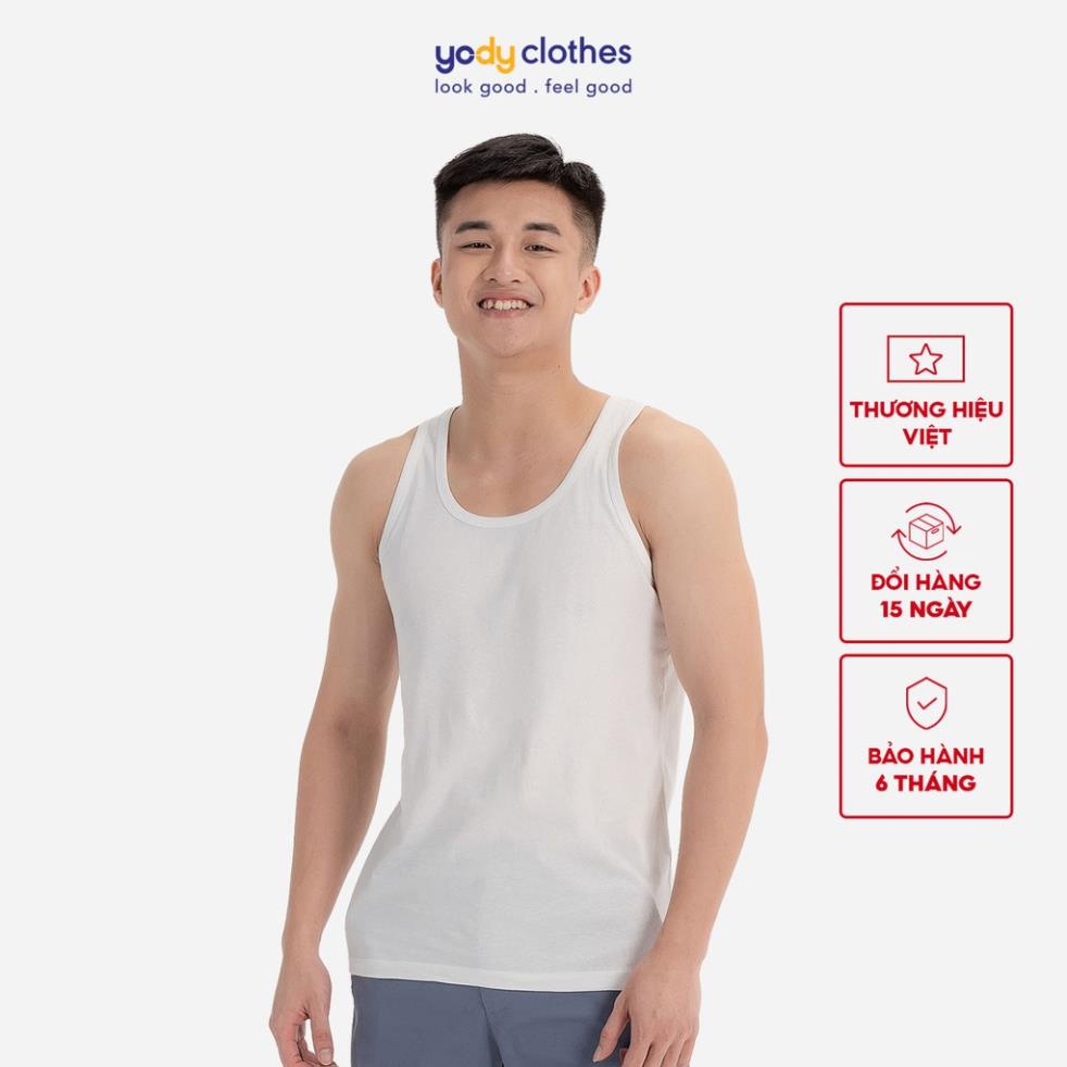 Áo ba lỗ nam YODY màu trắng chất cotton thoáng mát co giãn tốt BLM3001 ❕