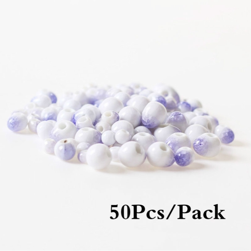 Set 50 hạt gốm hình giọt nước 6/8/10mm màu tím xinh xắn dùng để làm đồ trang sức thủ công