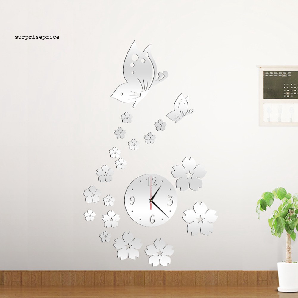 Đồng hồ dán tường tráng gương trang trí phòng nhà hình bướm 3D tinh xảo
