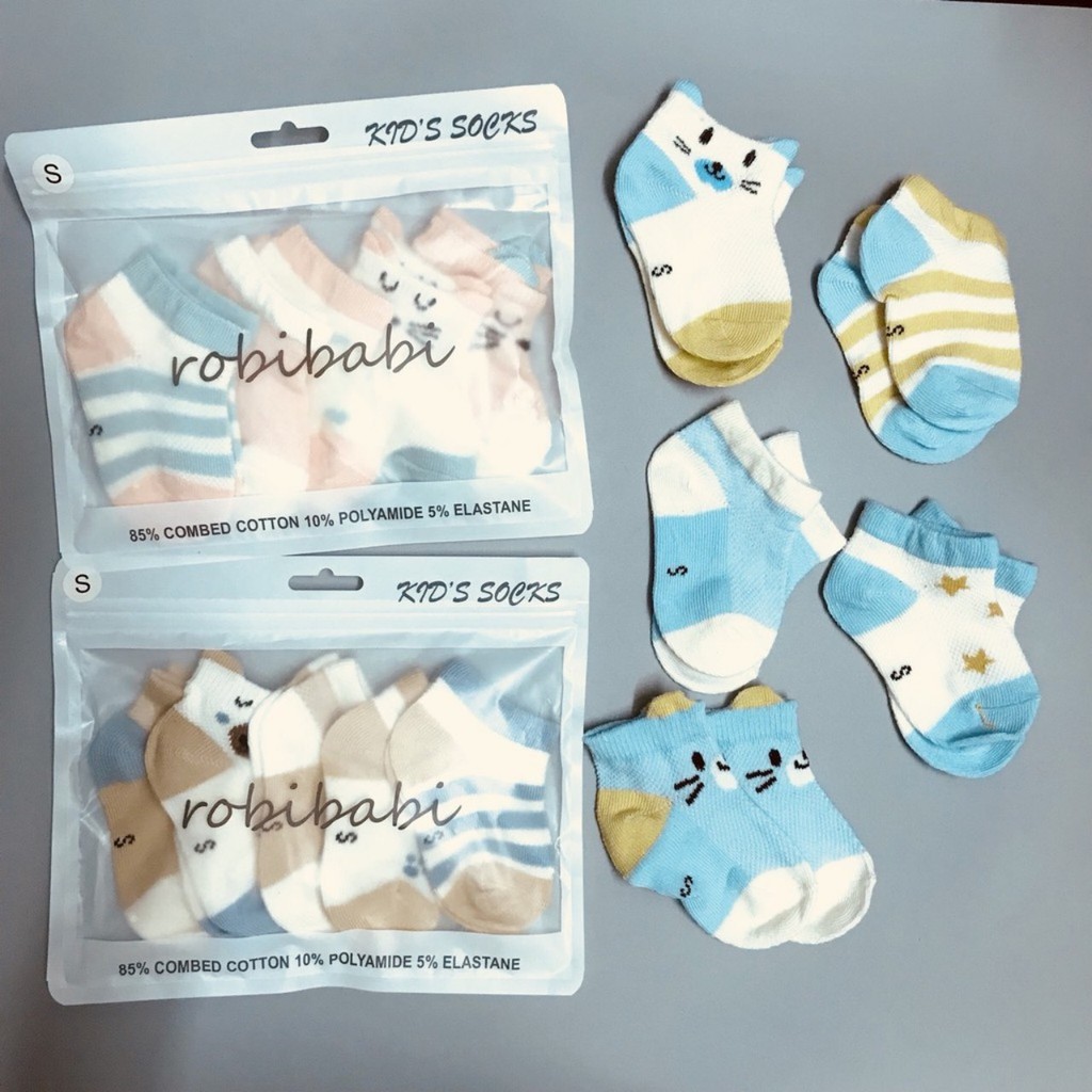 Set 5 Đôi Vớ/Tất Lưới Tai Mèo Cổ Ngắn Kids Socks Cho Bé Loại Đẹp