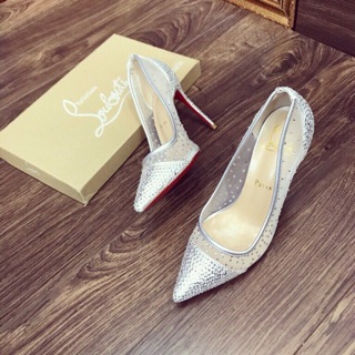 Giày cao gót lưới đính đá kim sa