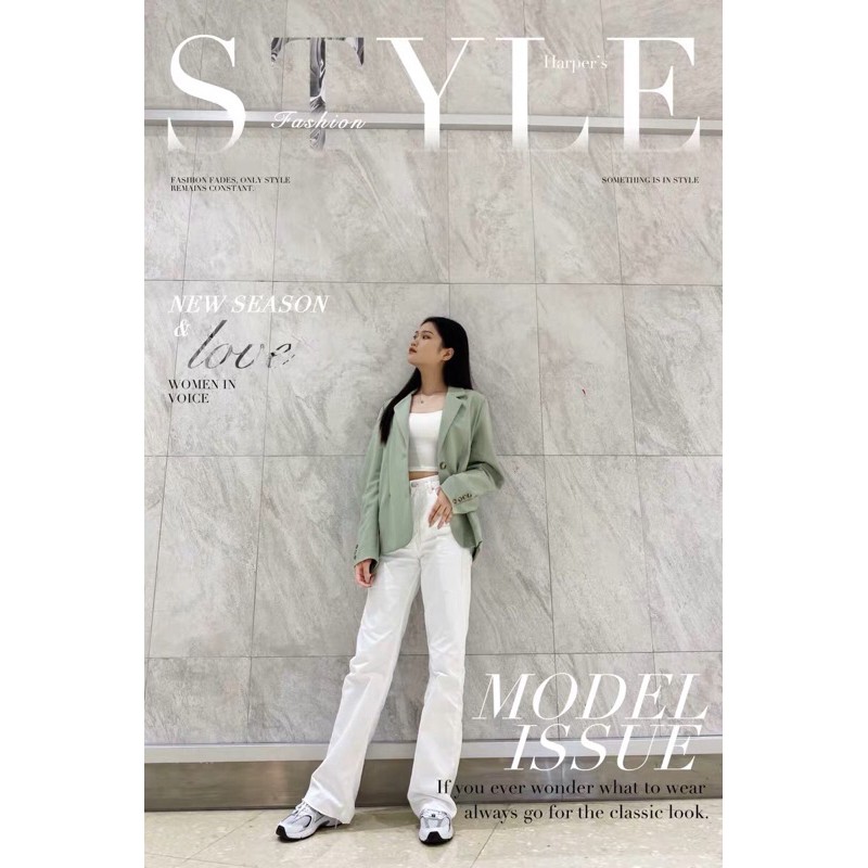 Áo blazer/ áo khoác xanh mint trơn phong cach Hàn Quốc