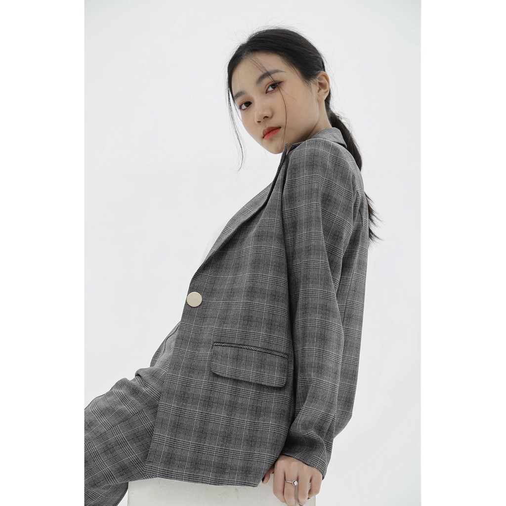 ÁO KHOÁC NỮ CARO XÁM ĐEN tới từ KHÀN phong cách Hàn Quốc, thanh lịch, sang chảnh, thời trang công sở (có ảnh thật) | BigBuy360 - bigbuy360.vn