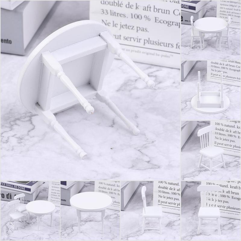 [HoMSI] 3Pcs/Set 1/12 Doll House Mini Furniture Dining Table Chair Set Toy Model Decor SUU