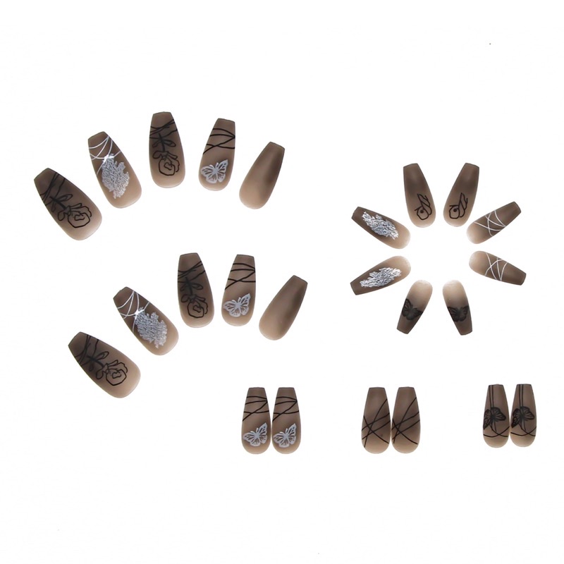 [Hàng mới về]Bộ 24 móng giả form siêu dài nhám hoạ tiết