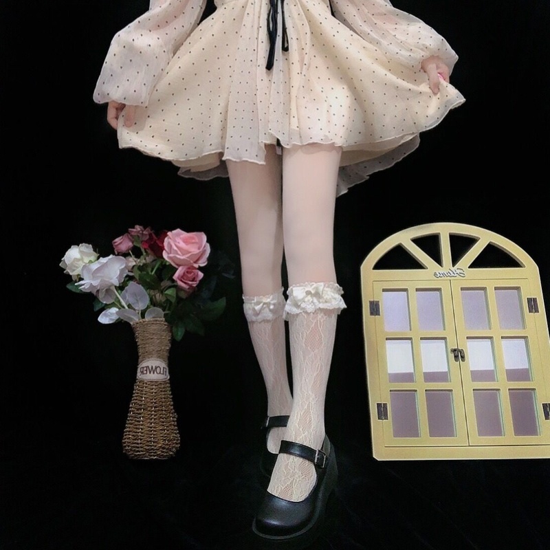 Xixi Vớ Công Chúa Phối Ren Đính Nơ Satin Phong Cách Gothic Nhật Bản