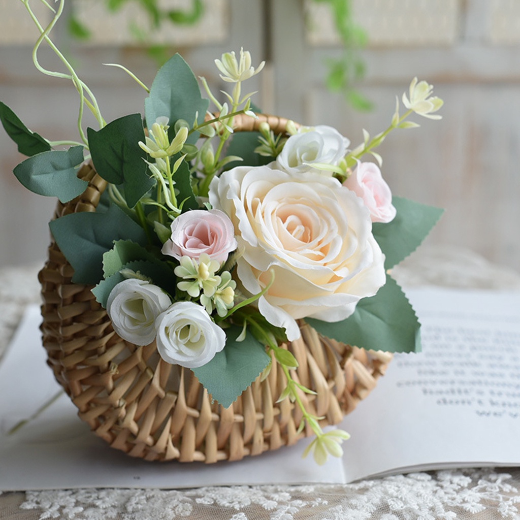 Giỏ Đựng Hoa Bằng Mây Siêu Bền Dễ Mang Theo Tiện Dụng Cho Tiệc Cưới