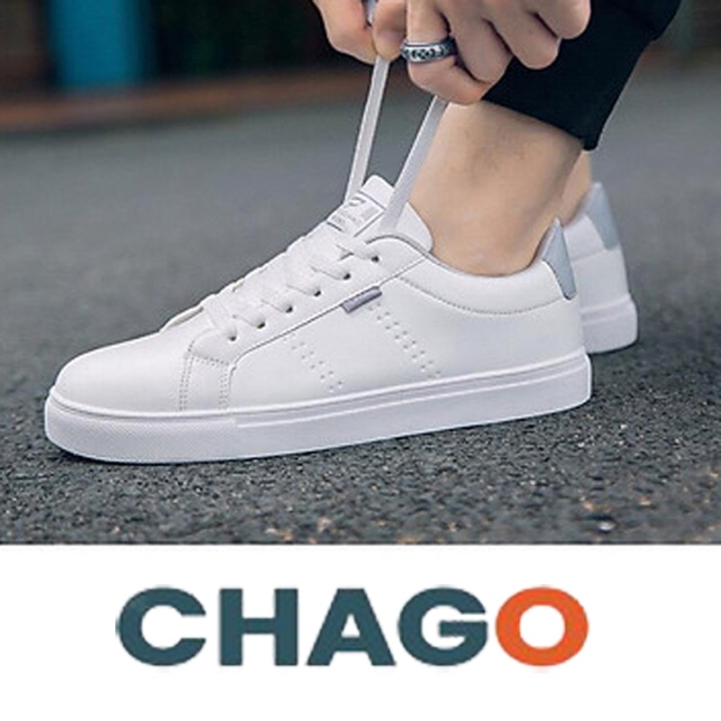 Giày thể thao nam CHAGO, giày sneaker với thiết kế nền trắng phối gót ghi rất trẻ trung - mã số: GTT098
