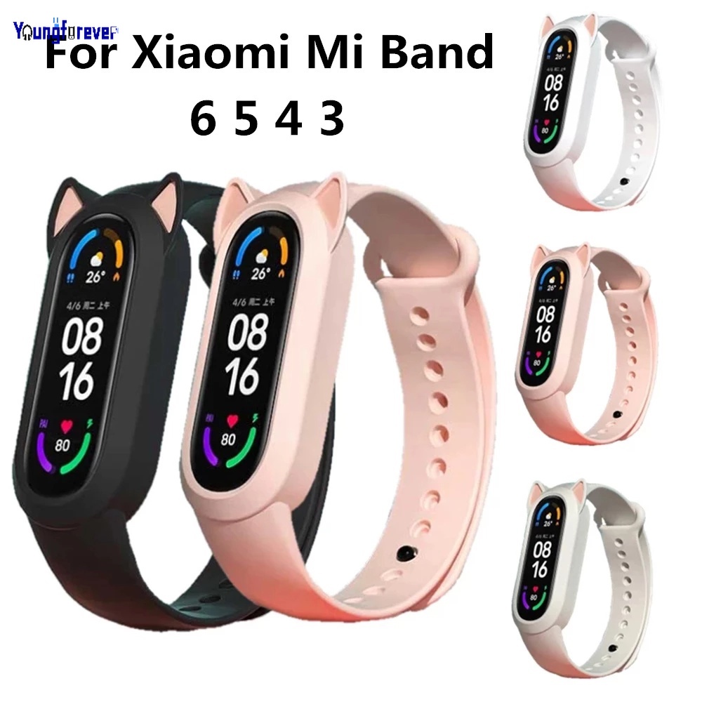 Dây Đeo Silicone Thay Thế Hình Tai Mèo Cho Đồng Hồ Thông Minh Xiaomi Mi Band 3/4/5/6