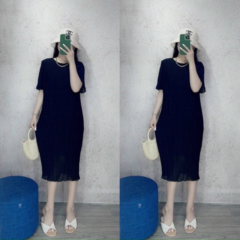 Đầm suông dập ly tay ngắn siêu xinh-hình thật.
