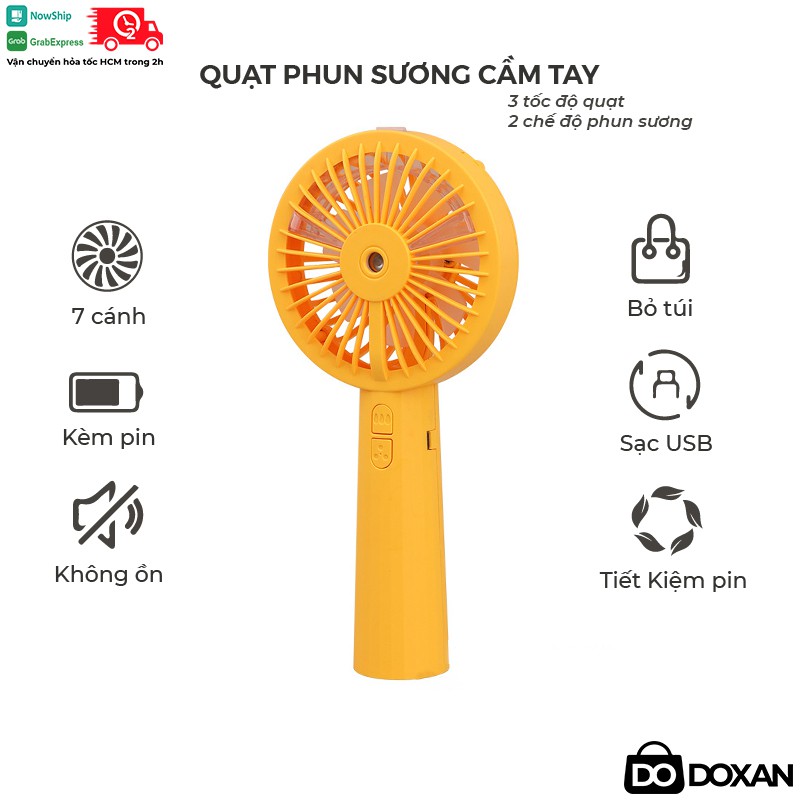 Quạt mini phun sương thông minh cầm tay sạc điện pin 1200mA 3 tốc độ quạt - Siêu mát cho học tập làm việc vui chơi