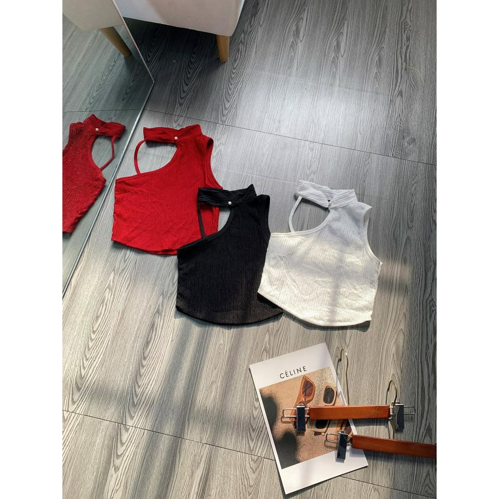 Áo yếm hạt ngọc cổ khoét 1 bên vai 1 dây kiểu dáng croptop cực sexy , chất thun xốp mềm mịn