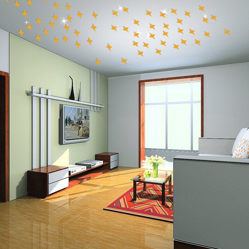 Set 50 Miếng Dán Tường Tráng Gương Hình Ngôi Sao 3D 5*5CM Chất Liệu Acrylic Tráng Gương Dùng Để Trang Trí Nhà