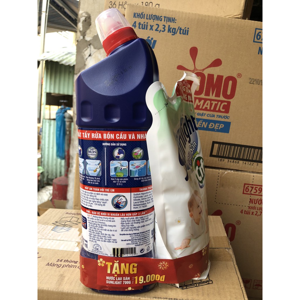 COMBO 2 Chai Vim tẩy Bồn cầu 900ML TẶNG Nước RỬA CHÉN 550G