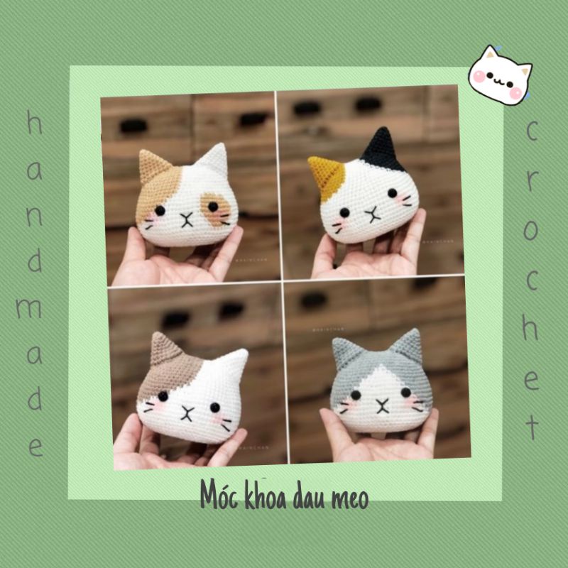 [Handmade Crochet] Móc khóa đầu mèo bằng len