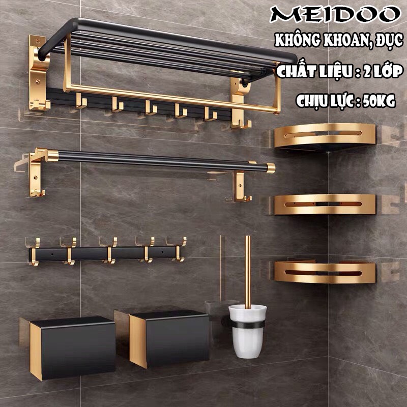 [ Dán Hoặc Khoan ] Kệ để đồ dùng gắn tường MEIDOO thiết kế màu vàng đen sang trọng cho phòng tắm - Giá Để khăn phòng tắm