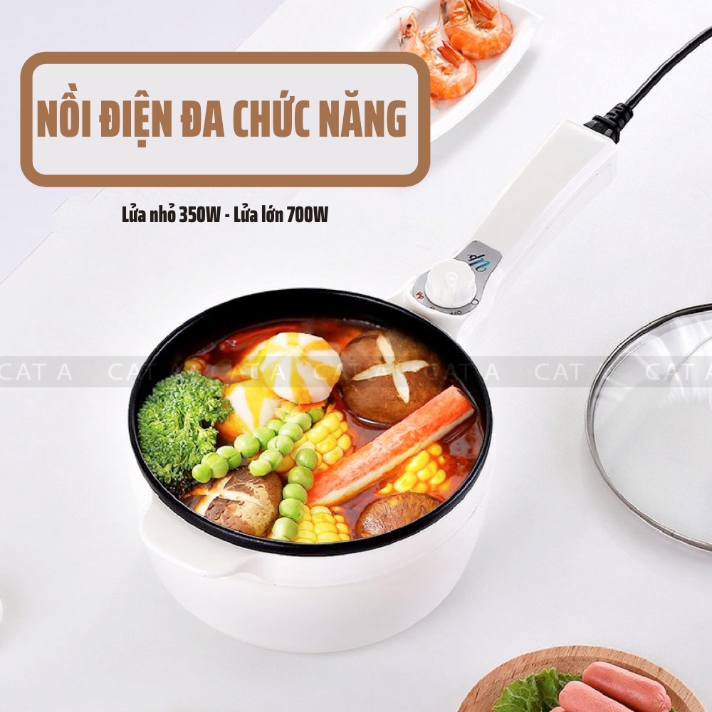 Nồi điện đa năng SHANGHOU mini chống dính có tay cầm - Bếp điện 2 tầng dùng để nấu, hấp, chiên, xào - Công suất 600W