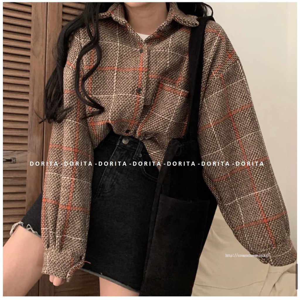 [Ảnh thật/Video] Áo sơ mi nhung tăm khoác ullzang, Áo sơ mi nhung tăm Hàn Quốc- Dorita Boutique | BigBuy360 - bigbuy360.vn