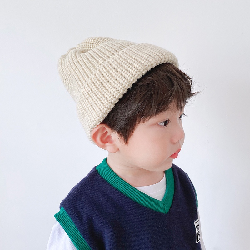 Mũ Len Dệt Kim Màu Sắc Đơn Giản Thời Trang Thu Đông Cho Bé Trai