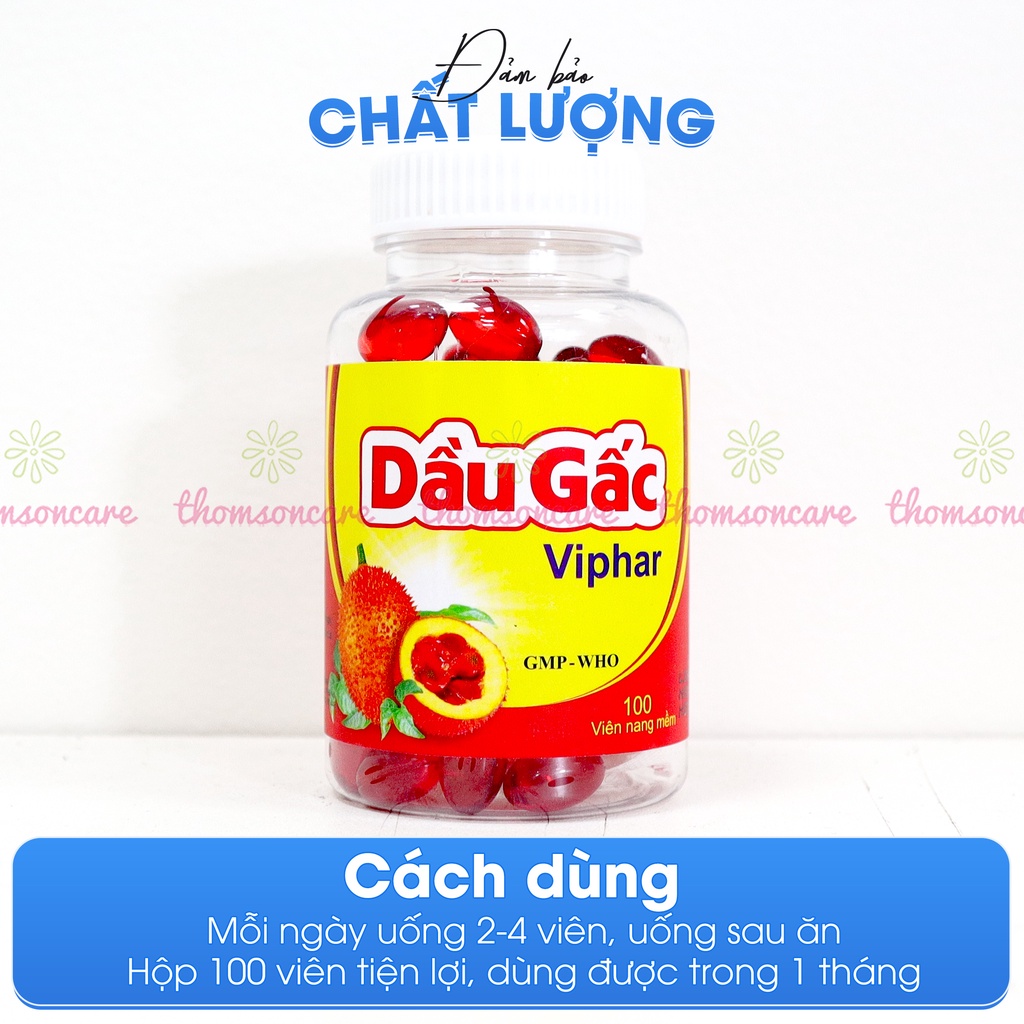 Viên uống Dầu gấc DHA Viphar - bổ sung vitamin A, cải thiện thị lực, giúp làm đẹp da - Lọ 100 viên