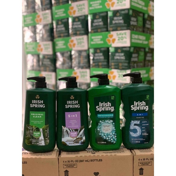 SỮA TẮM GỘI CHO NAM IRISH SPRING 5IN1 MỸ 946ml...532ml