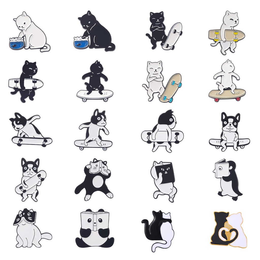 Ghim cài áo QIHE JEWELRY hình mèo/ chó chơi ván trượt 20 kiểu dáng tùy chọn thích hợp làm quà tặng/ phụ kiện quần áo