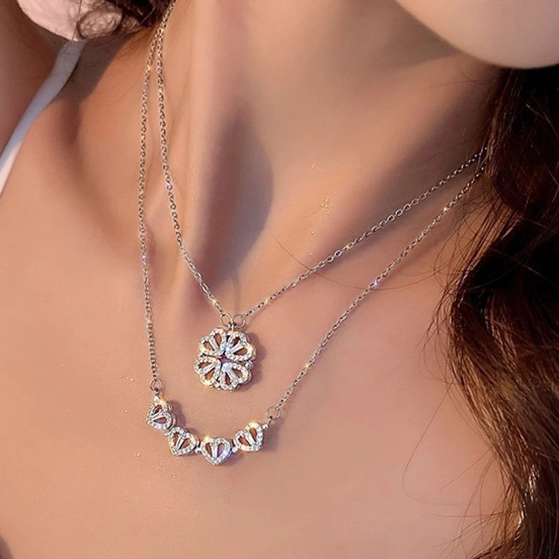 Vòng cổ Hình Cỏ Bốn Lá / Trái Tim Đính Đá Zircon Có Thể Mở Ra Sáng Tạo Sang Trọng Dành Cho Nữ