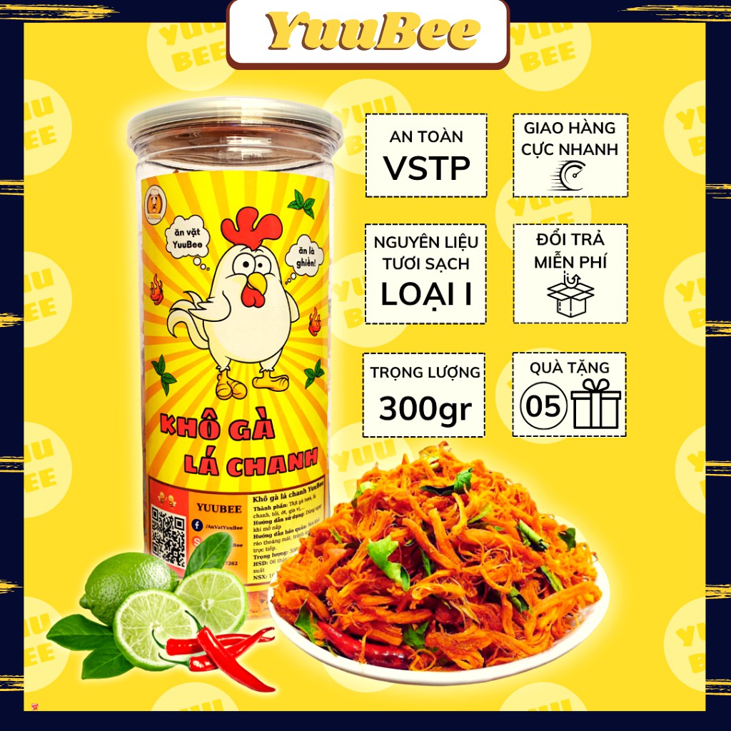 Khô gà lá chanh xé cay siêu ngon 300g YUUBEE - Đồ ăn vặt Việt Nam - Ăn vặt YuuBee