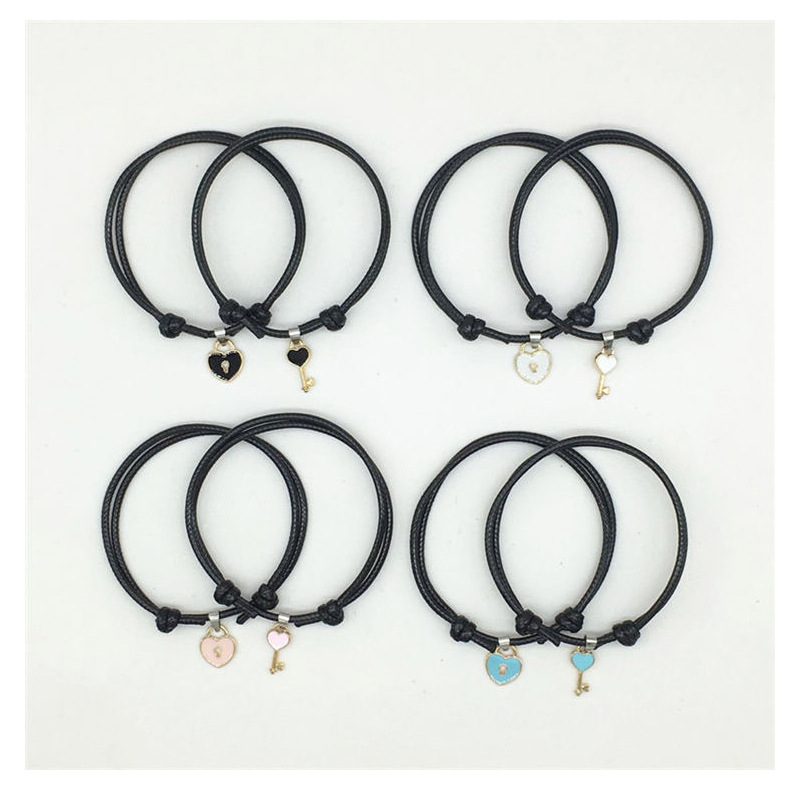 Set 2 Vòng Tay Bện Dây Mặt Hình Ổ Khóa / Trái Tim Thời Trang Cho Cặp Đôi