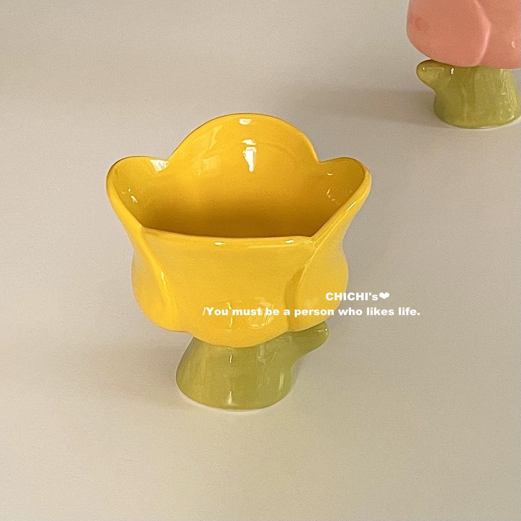 Cốc Sứ Uống Cà Phê In Hình Hoa tulip Dễ Thương Chất Lượng Cao