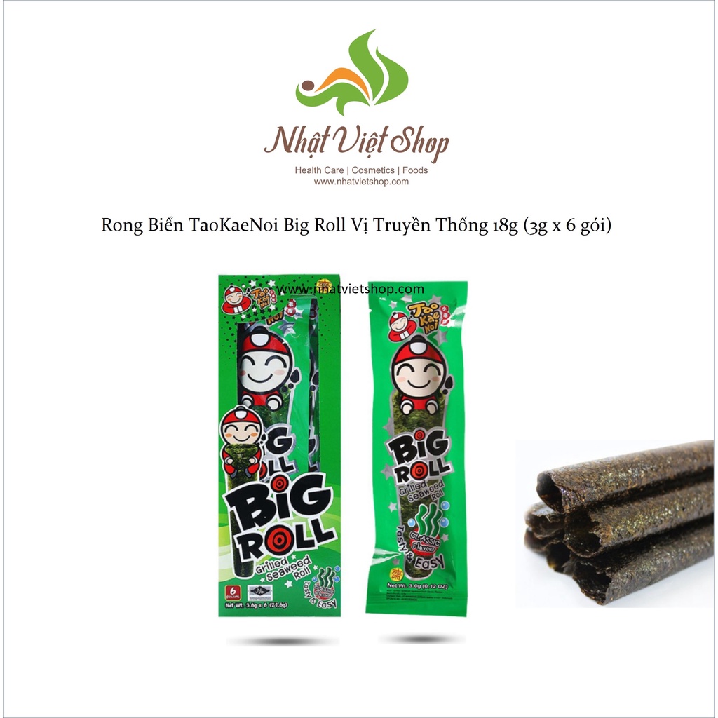 Combo 3 Hộp Rong Biển TaoKaeNoi Big Roll Vị Truyền Thống 18g (3g x 6 gói)