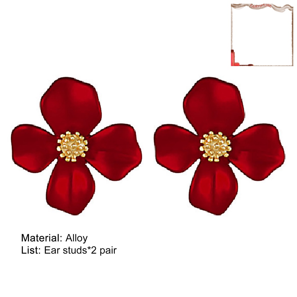 1 Đôi Bông Tai Hình Hoa Đỏ Ngọt Ngào Cho Nữ