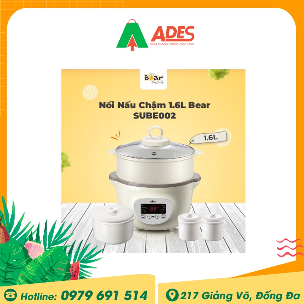 Nồi nấu chậm Bear SUBE002 1.6L - BẢN QUỐC TẾ - Chính hãng Bảo hành 12 tháng - Nấu cháo, Ninh, Hầm, Hấp - NEW 2021