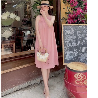đầm maxi cổ yếm thắt nơ nhúm ngực cá tính