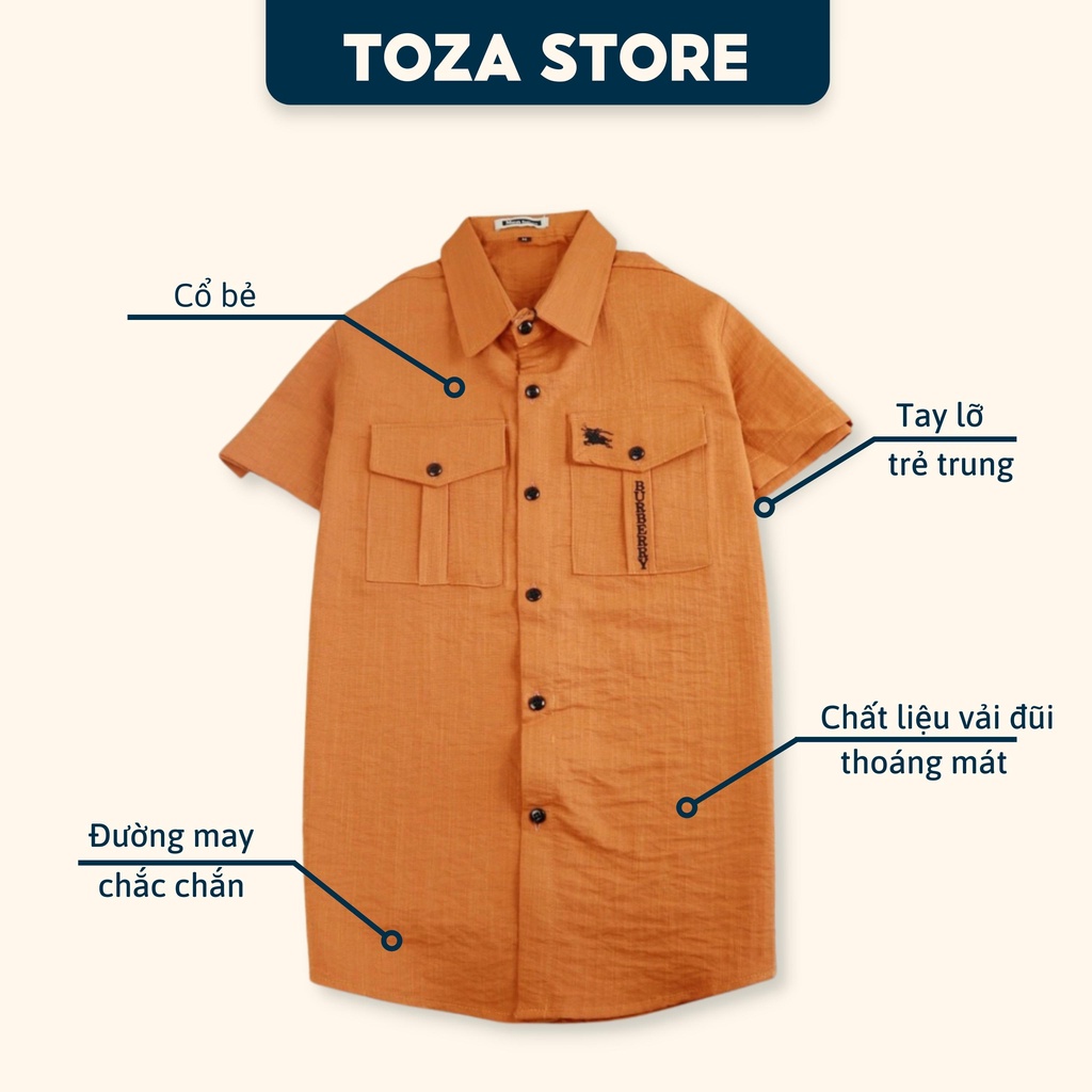 Áo sơ mi nam cộc tay thêu chữ chất liệu đũi thoáng mát TOZA SM02