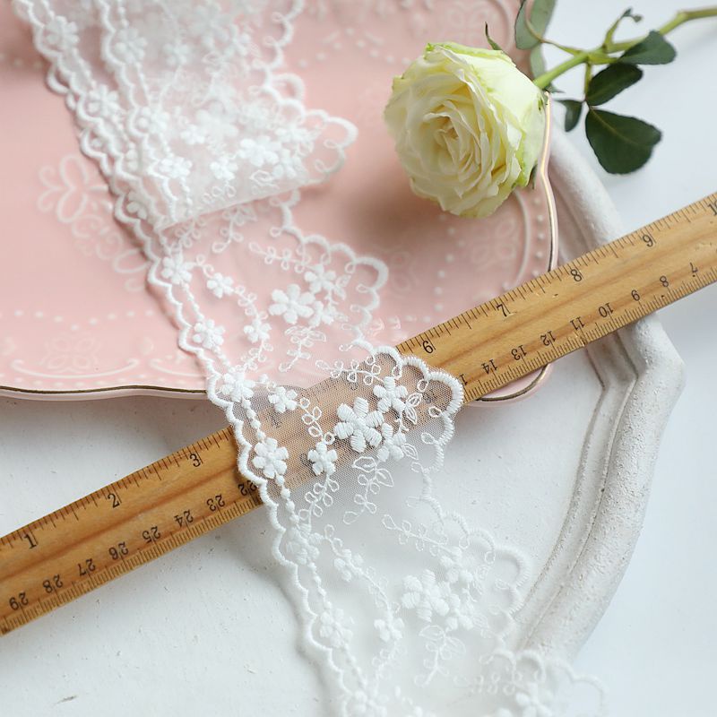 1m Họa Tiết Hoa Trắng Ren Phụ Kiện Lưới Thêu Cotton Ren Vải May Táo