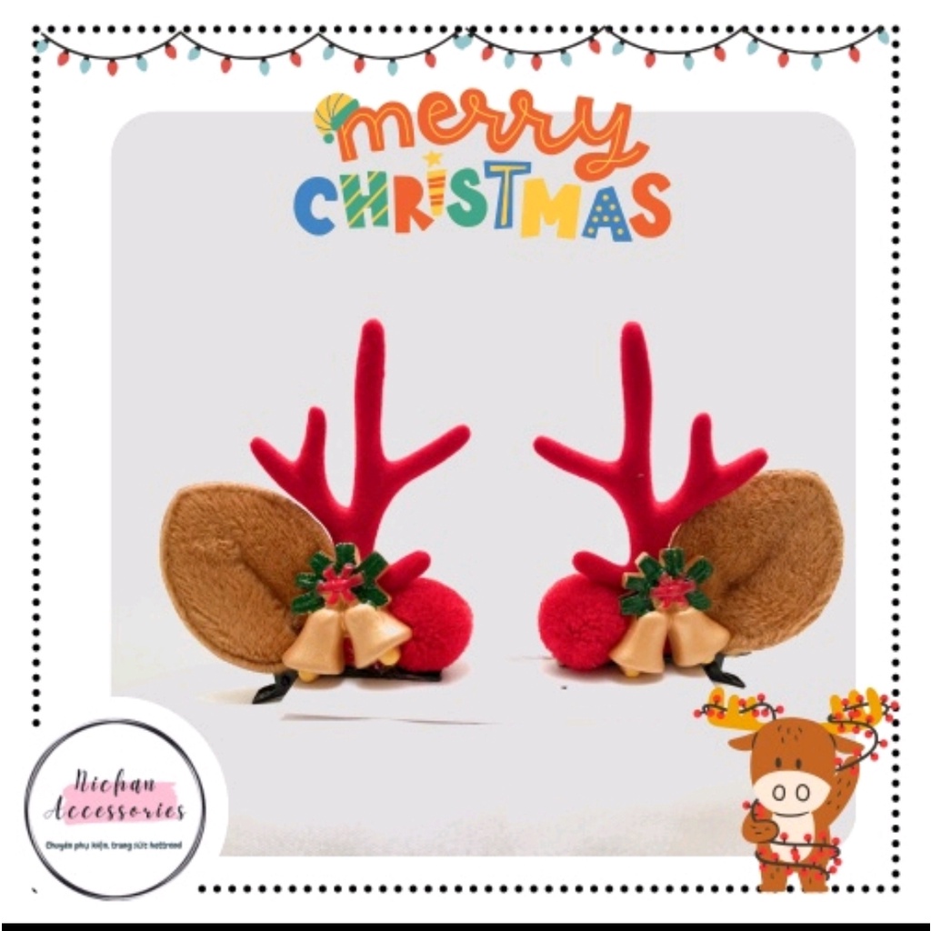 Set 2 cái kẹp tóc sừng hươu xinh đẹp mùa noel, kẹp noel, kẹp giáng sinh, kẹp tuần lộc, kẹp tóc